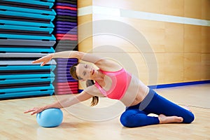 Pilates woman mermaid stability ball exercise