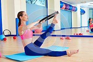 Pilates woman scissor magic ring exercise workout