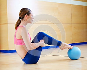 Pilates woman stability ball exercise gym workout