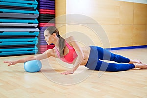 Pilates woman stability ball exercise gym workout