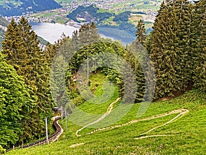 Pilatus Railway - The steepest cogwheel railway in the world Zahnradbahn Alpnachstad â€“ Pilatus Kulm, Alpnach - Switzerland
