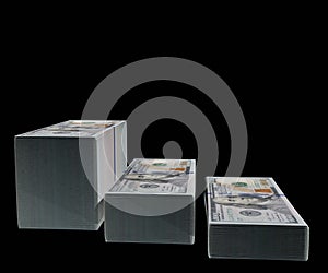 Pile of 100 USD on the black background