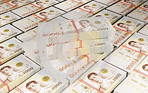 Pile of 1000 baht banknote. 3D rendering