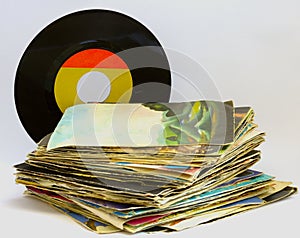 Pile of 45 RPM vinyl records