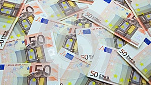 Pile of 50 EUR banknotes