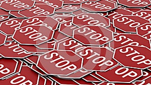 Pile of Aligned Pile of Red Octagonal Stop Signs