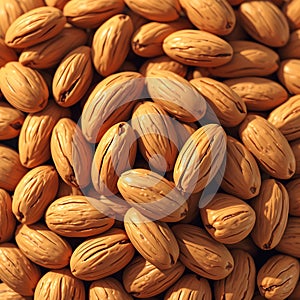 Pile of almonds close up texture background