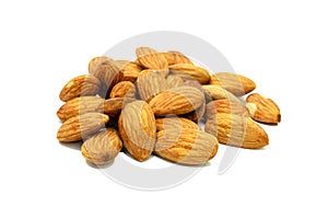 Pile of almonds isolated on white background. use for health con