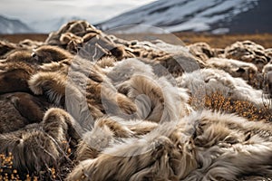 a pile of animal skins for further processing into fur coats. animal protection concept