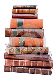 Pile of antique leather books