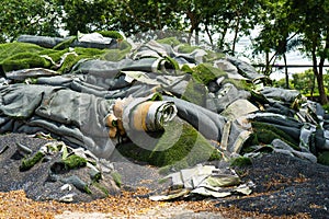 Pile of Artificial grass ,Rolls of synthetic turf removed were awaiting disposal or Recycled