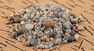 A pile of assorted small pebbles