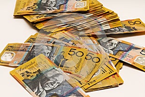 Pile of Australian $50 notes