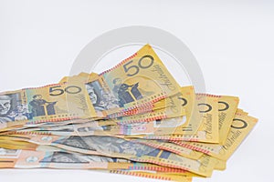 Pile of Australian Fifty Dollar Banknotes