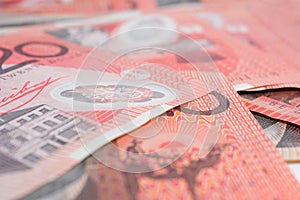 Pile of Australian Twenty Dollar Banknotes