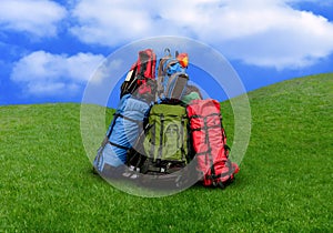 Pile of backpacks