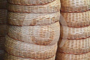 Pile of Bamboo basket hand made in the market for sale