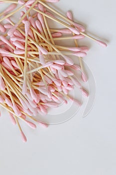 Pile of bamboo cotton buds or tampons