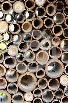 A pile of bamboo that forms a beautiful texture as a wall