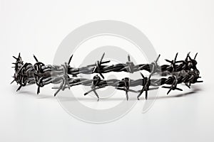 Pile of barbed wire on white background