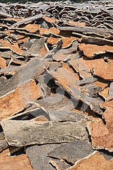 Pile of bark from cork