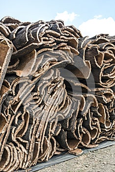 Pile of bark from cork