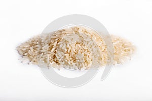 Pile of basmati rice isolated on white background.