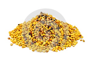 Pile of bee pollen on white