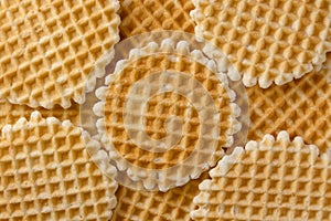 Pile of Belgian waffles as backround top view