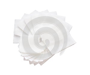 Pile of big and small size pad gauzes on isolated white background in fan shape