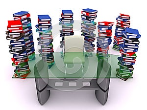 Pile of bindes round a table