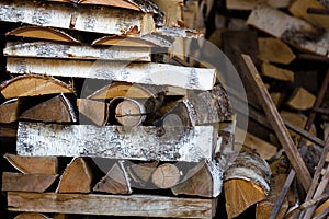 Pile of birch firewood