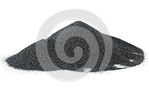 Pile of black quartz sand isolated on white background. Crushed quartz is used in construction materials, water treatment and