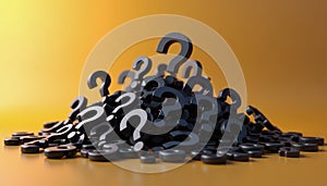 Pile of black question marks on a yellow background.