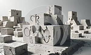 A pile of blocks with letters on them, one of which reads CROON.