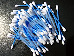 Pile of blue cotton swabs