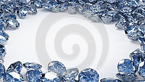 Pile of blue diamonds on white background, 3D illustration