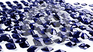 blue Emerald Cut Gemstone diamonds on white background, 3D illustration