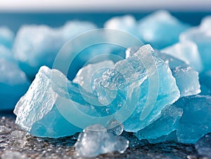 A pile of blue ice sitting on top of a table
