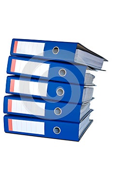 Pile of blue ring binders.