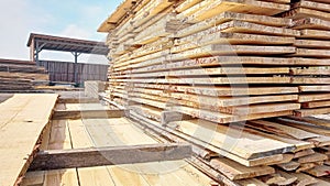 Pile of boards in a sawmill