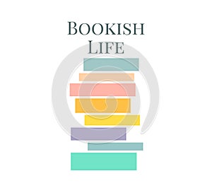 Pile of books. Bookish life emblem