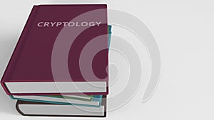 Pile of books on CRYPTOLOGY. 3D rendering