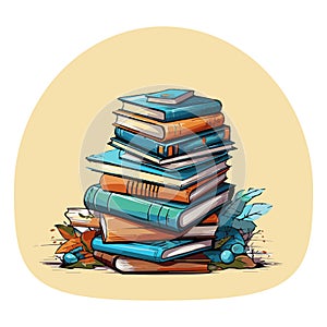 Pile of books in flat style isolated on white background. Stack of books. The concept of learning. Vector illustration.