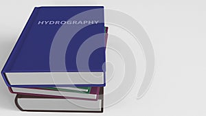 Pile of books on HYDROGRAPHY. 3D rendering