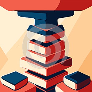 pile of books in red and blue colors, flat vector illustration generative AI