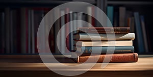 pile of books on the table copy space ai generative