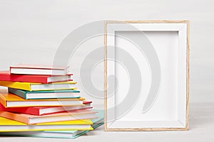 Pile of books on the table. Leisure, reading, study concept