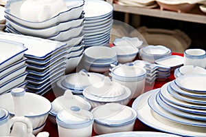 A pile of bowls and plates