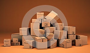 Pile of box packaging. Stack of carton parcel. Cardboard delivery and storage. Transportation and shipping